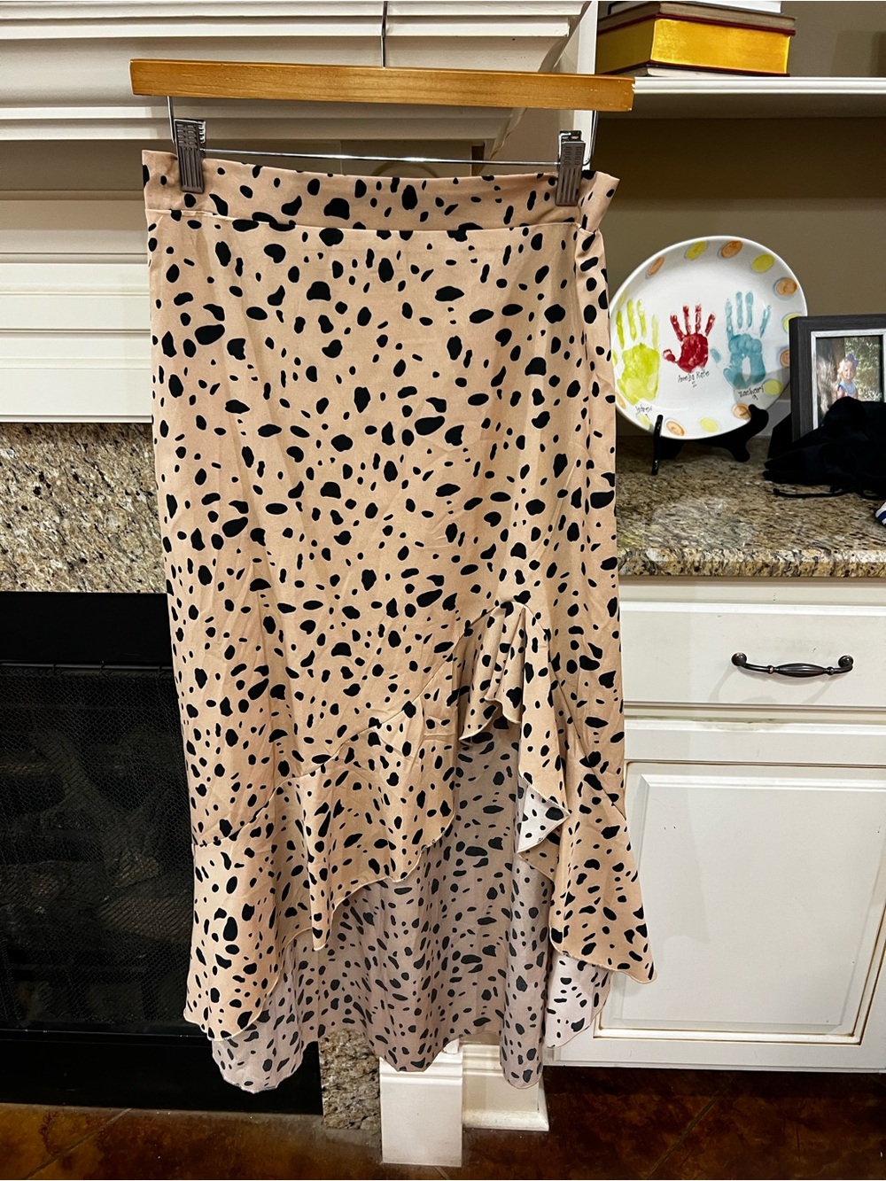 Women’s Beige Spot Print Ruffle Midi Skirt
